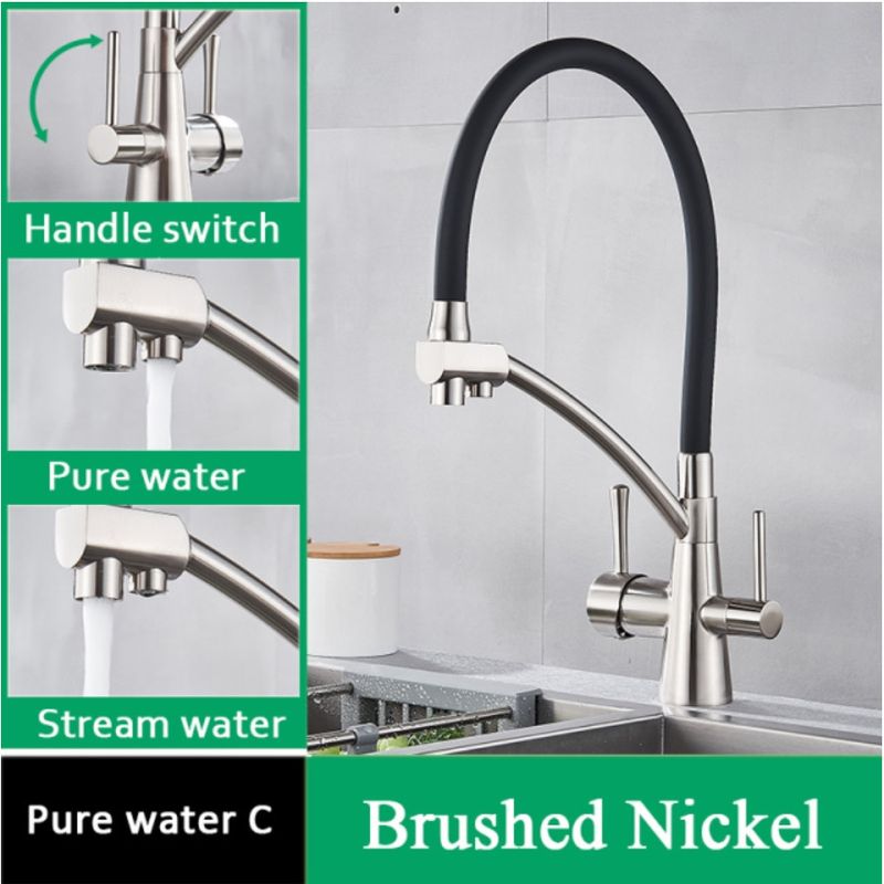 Casa si Gradina - Sanitare - Chiuveta bucatarie si accesorii - Baterii bucatarie - Baterie chiuveta bucatarie, Blackswan, Tip M56 cu iesire pentru apa purificata, model nichel/ negru, dimensiune 44 cm - Infinity.ro