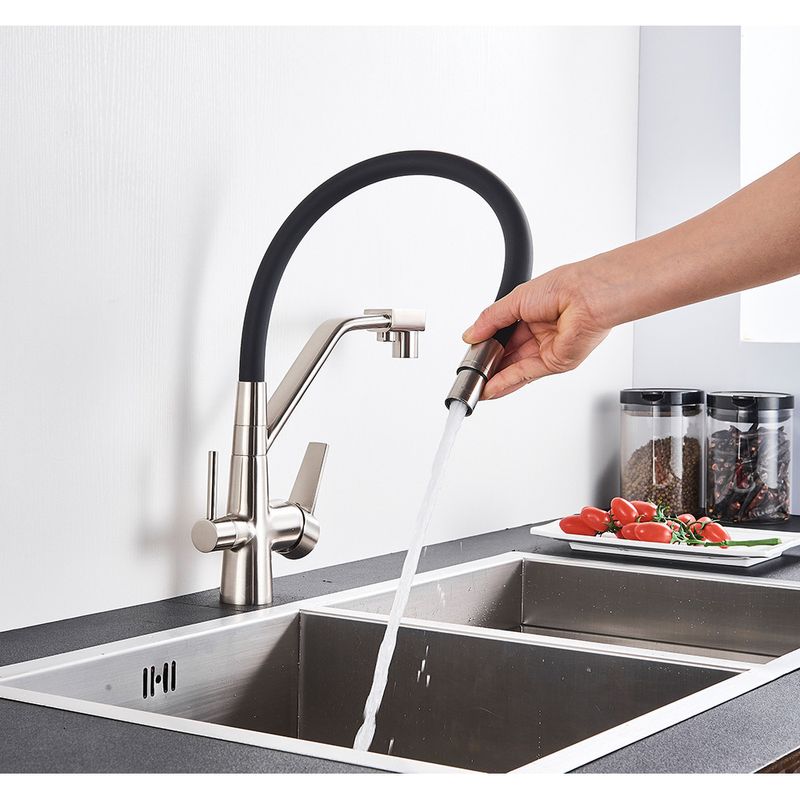 Casa si Gradina - Sanitare - Chiuveta bucatarie si accesorii - Baterii bucatarie - Baterie chiuveta bucatarie, Blackswan, Tip M52 cu iesire pentru apa purificata, model nichel, dimensiune 44 cm - Infinity.ro
