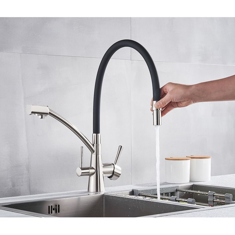 Casa si Gradina - Sanitare - Chiuveta bucatarie si accesorii - Baterii bucatarie - Baterie chiuveta bucatarie, Blackswan, Tip M56 cu iesire pentru apa purificata, model nichel/ negru, dimensiune 44 cm - Infinity.ro