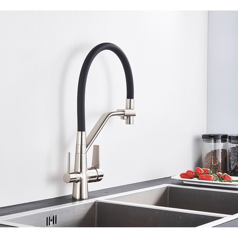 Casa si Gradina - Sanitare - Chiuveta bucatarie si accesorii - Baterii bucatarie - Baterie chiuveta bucatarie, Blackswan, Tip M52 cu iesire pentru apa purificata, model nichel, dimensiune 44 cm - Infinity.ro