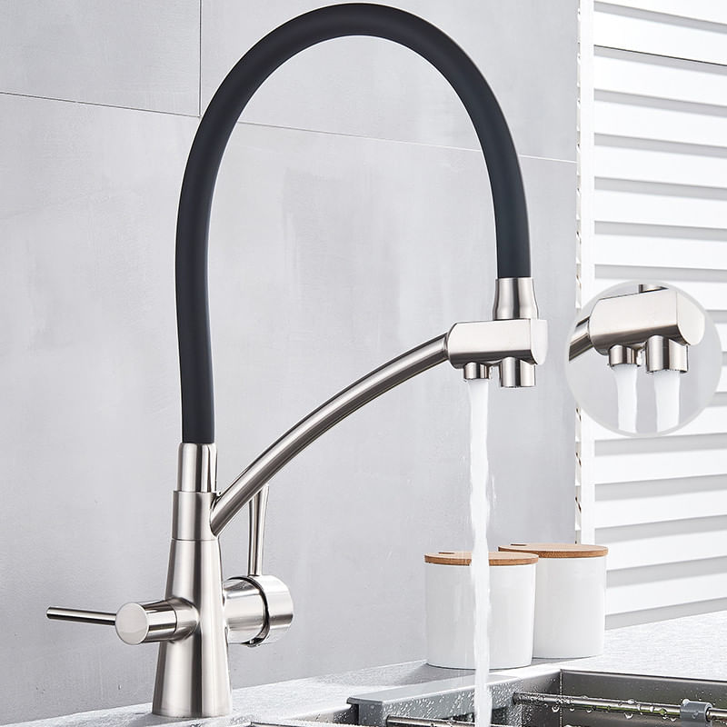Casa si Gradina - Sanitare - Chiuveta bucatarie si accesorii - Baterii bucatarie - Baterie chiuveta bucatarie, Blackswan, Tip M56 cu iesire pentru apa purificata, model nichel/ negru, dimensiune 44 cm - Infinity.ro