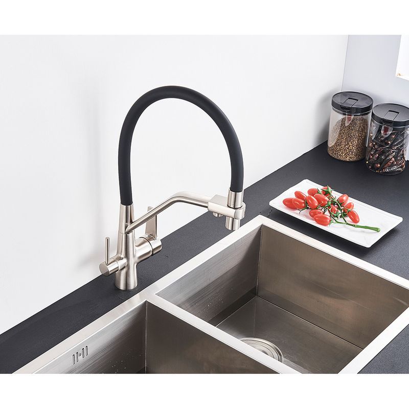 Casa si Gradina - Sanitare - Chiuveta bucatarie si accesorii - Baterii bucatarie - Baterie chiuveta bucatarie, Blackswan, Tip M52 cu iesire pentru apa purificata, model nichel, dimensiune 44 cm - Infinity.ro