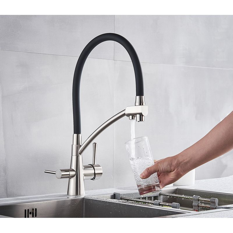 Casa si Gradina - Sanitare - Chiuveta bucatarie si accesorii - Baterii bucatarie - Baterie chiuveta bucatarie, Blackswan, Tip M56 cu iesire pentru apa purificata, model nichel/ negru, dimensiune 44 cm - Infinity.ro