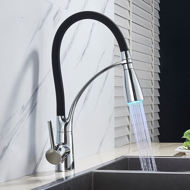 Casa si Gradina - Sanitare - Chiuveta bucatarie si accesorii - Baterii bucatarie - Baterie chiuveta bucatarie, Blackswan, Tip M65 cu LED, model crom, dimensiune 43 cm - Infinity.ro