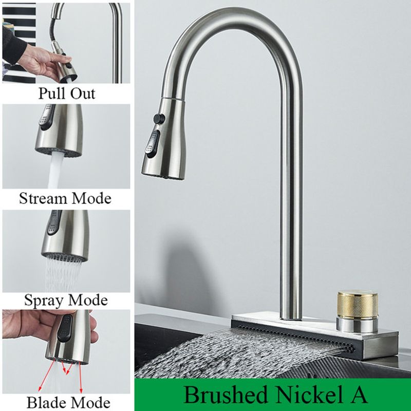 Casa si Gradina - Sanitare - Chiuveta bucatarie si accesorii - Baterii bucatarie - Baterie chiuveta bucatarie, Blackswan, Tip M297, cu 3 moduri si optiune Rainfall, model nichel, dimensiune 41.5 cm - Infinity.ro