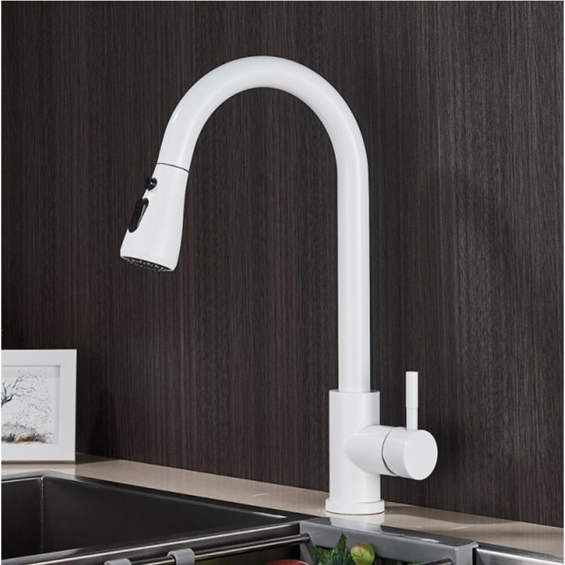 Casa si Gradina - Sanitare - Chiuveta bucatarie si accesorii - Baterii bucatarie - Baterie chiuveta bucatarie, Blackswan, Tip M67 cu 2 moduri si buton Pauza, model alb, dimensiune 39 cm - Infinity.ro