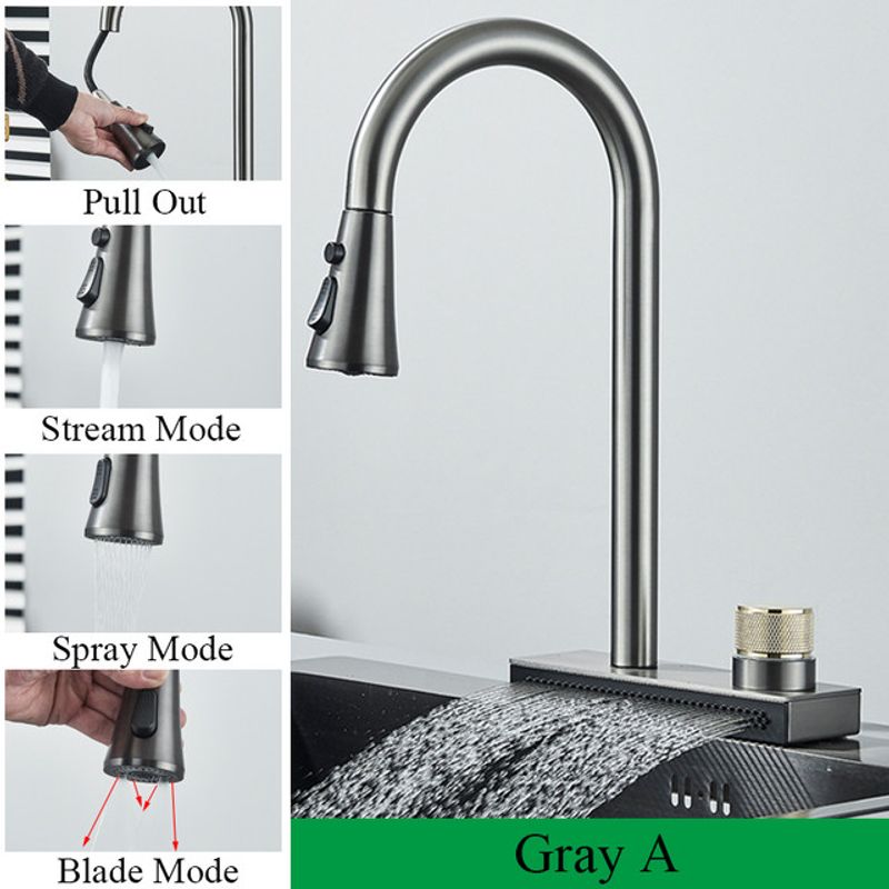 Casa si Gradina - Sanitare - Chiuveta bucatarie si accesorii - Baterii bucatarie - Baterie chiuveta bucatarie, Blackswan, Tip M298, cu 3 moduri si optiune Rainfall, model gri antracit, dimensiune 41.5 cm - Infinity.ro