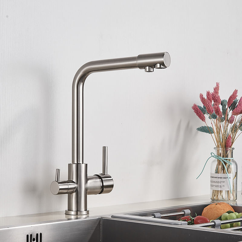 Casa si Gradina - Sanitare - Chiuveta bucatarie si accesorii - Baterii bucatarie - Baterie chiuveta bucatarie, Blackswan, Tip M7 cu iesire pentru apa purificata, model nichel, dimensiune 33 cm - Infinity.ro