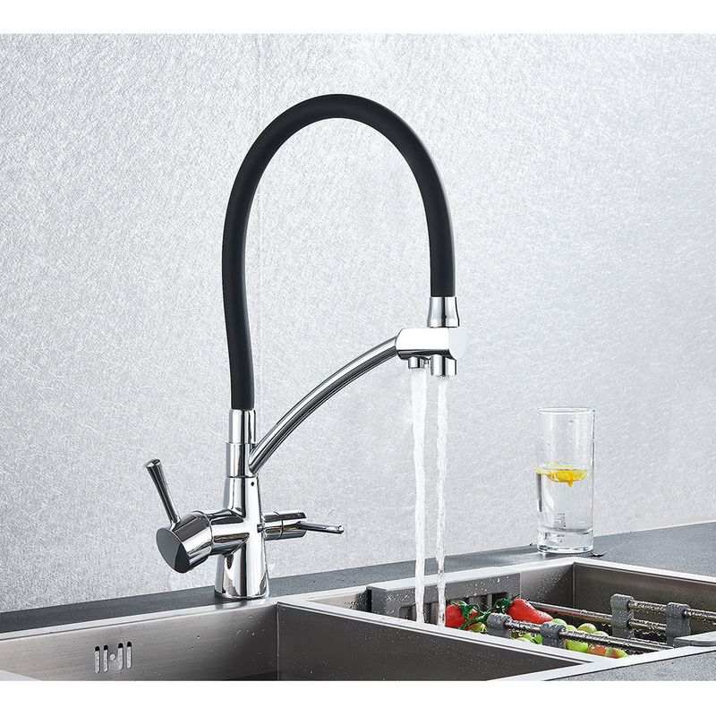 Casa si Gradina - Sanitare - Chiuveta bucatarie si accesorii - Baterii bucatarie - Baterie chiuveta bucatarie, Blackswan, Tip M55 cu iesire pentru apa purificata, model crom/ negru, dimensiune 43 cm - Infinity.ro