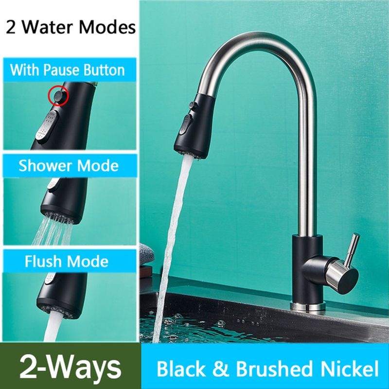 Casa si Gradina - Sanitare - Chiuveta bucatarie si accesorii - Baterii bucatarie - Baterie chiuveta bucatarie, Blackswan, Tip M73 cu 2 moduri si buton Pauza, model nichel/ negru, dimensiune 40 cm - Infinity.ro