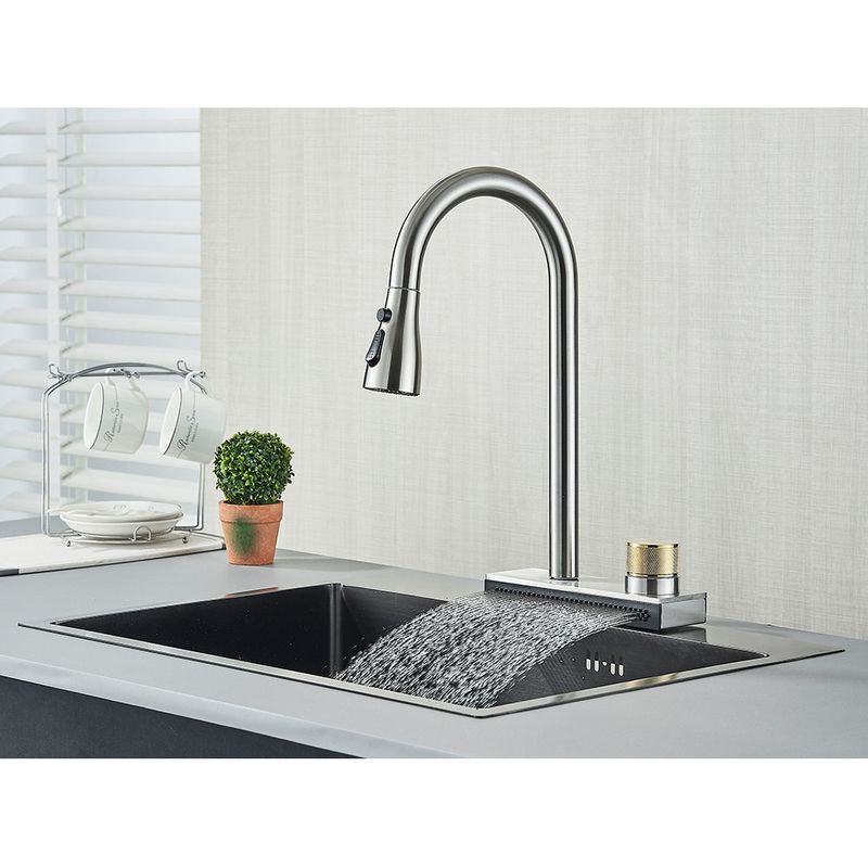 Casa si Gradina - Sanitare - Chiuveta bucatarie si accesorii - Baterii bucatarie - Baterie chiuveta bucatarie, Blackswan, Tip M297, cu 3 moduri si optiune Rainfall, model nichel, dimensiune 41.5 cm - Infinity.ro