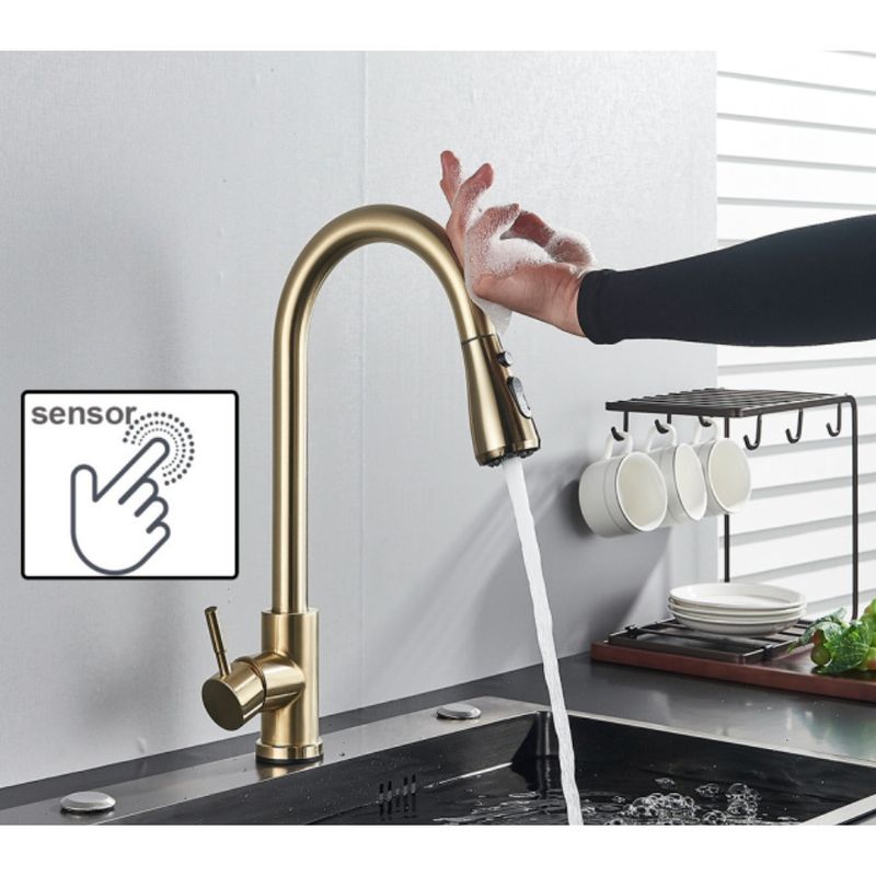 Casa si Gradina - Sanitare - Chiuveta bucatarie si accesorii - Baterii bucatarie - Baterie chiuveta bucatarie, Blackswan, Tip M88 cu senzor, 2 moduri si buton Pauza, model auriu mat, dimensiune 42 cm - Infinity.ro