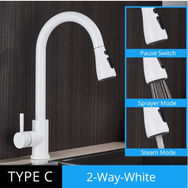 Casa si Gradina - Sanitare - Chiuveta bucatarie si accesorii - Baterii bucatarie - Baterie chiuveta bucatarie, Blackswan, Tip M67 cu 2 moduri si buton Pauza, model alb, dimensiune 39 cm - Infinity.ro
