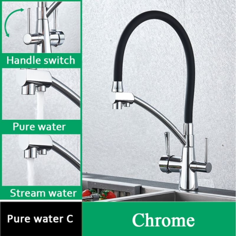Casa si Gradina - Sanitare - Chiuveta bucatarie si accesorii - Baterii bucatarie - Baterie chiuveta bucatarie, Blackswan, Tip M55 cu iesire pentru apa purificata, model crom/ negru, dimensiune 43 cm - Infinity.ro