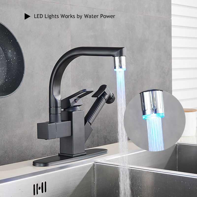 Casa si Gradina - Sanitare - Chiuveta bucatarie si accesorii - Baterii bucatarie - Baterie chiuveta bucatarie, Blackswan, Tip M181, cu LED si dus, model negru, dimensiune 25 cm - Infinity.ro