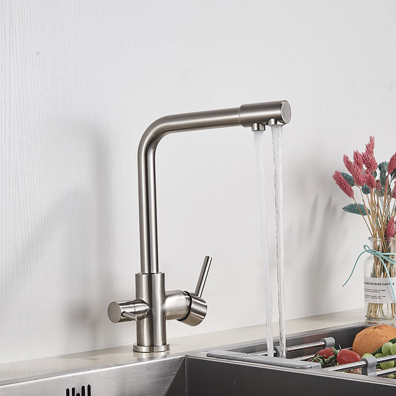 Casa si Gradina - Sanitare - Chiuveta bucatarie si accesorii - Baterii bucatarie - Baterie chiuveta bucatarie, Blackswan, Tip M7 cu iesire pentru apa purificata, model nichel, dimensiune 33 cm - Infinity.ro