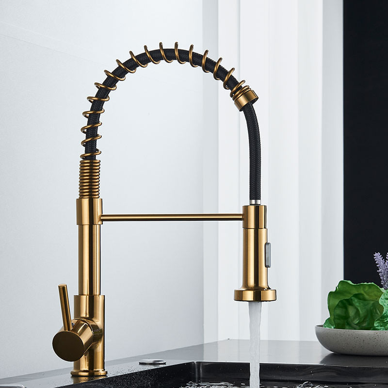Casa si Gradina - Sanitare - Chiuveta bucatarie si accesorii - Baterii bucatarie - Baterie chiuveta bucatarie, Blackswan, Tip M377 cu 2 moduri, model auriu mat/ negru, dimensiune 44 cm - Infinity.ro
