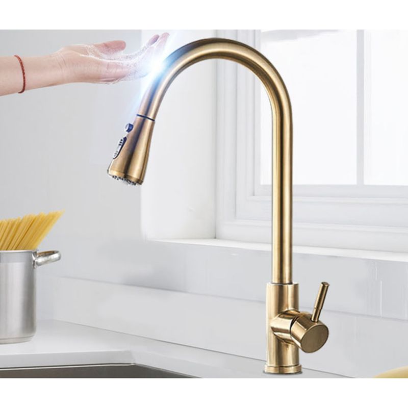 Casa si Gradina - Sanitare - Chiuveta bucatarie si accesorii - Baterii bucatarie - Baterie chiuveta bucatarie, Blackswan, Tip M88 cu senzor, 2 moduri si buton Pauza, model auriu mat, dimensiune 42 cm - Infinity.ro