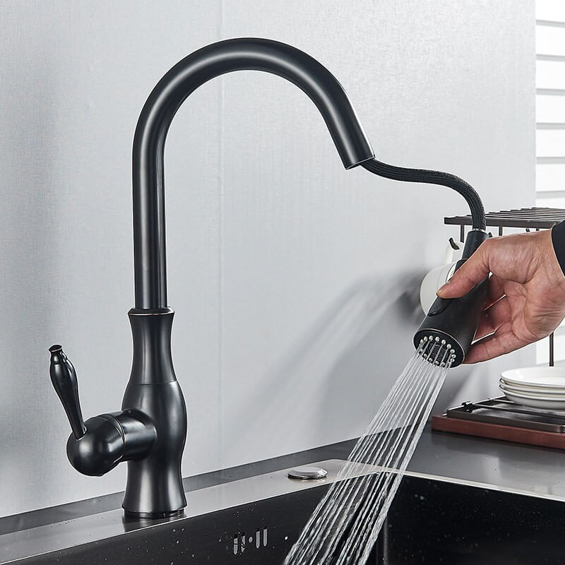 Casa si Gradina - Sanitare - Chiuveta bucatarie si accesorii - Baterii bucatarie - Baterie chiuveta bucatarie, Blackswan, Tip M89 cu 2 moduri, model negru antichizat, dimensiune 42 cm - Infinity.ro