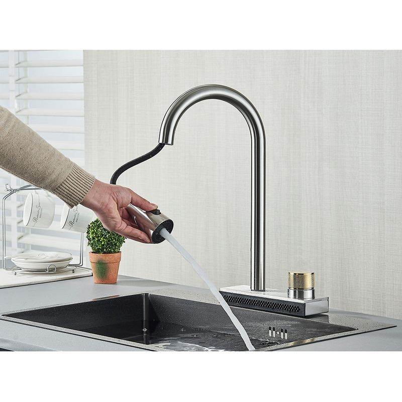 Casa si Gradina - Sanitare - Chiuveta bucatarie si accesorii - Baterii bucatarie - Baterie chiuveta bucatarie, Blackswan, Tip M297, cu 3 moduri si optiune Rainfall, model nichel, dimensiune 41.5 cm - Infinity.ro