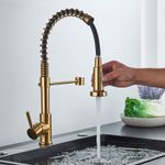 Casa si Gradina - Sanitare - Chiuveta bucatarie si accesorii - Baterii bucatarie - Baterie chiuveta bucatarie, Blackswan, Tip M377 cu 2 moduri, model auriu mat/ negru, dimensiune 44 cm - Infinity.ro