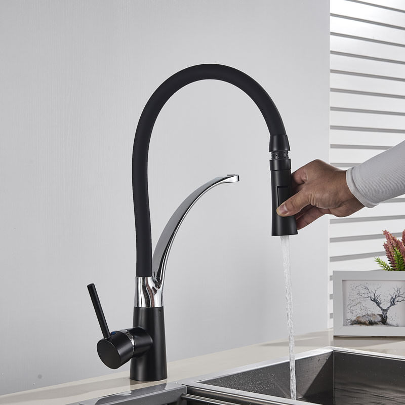 Casa si Gradina - Sanitare - Chiuveta bucatarie si accesorii - Baterii bucatarie - Baterie chiuveta bucatarie, Blackswan, Tip M59, model negru/ crom, dimensiune 43 cm - Infinity.ro