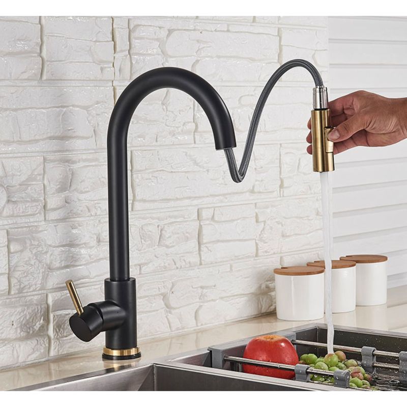 Casa si Gradina - Sanitare - Chiuveta bucatarie si accesorii - Baterii bucatarie - Baterie chiuveta bucatarie, Blackswan, Tip M34, model negru/ auriu, dimensiune 39 cm - Infinity.ro