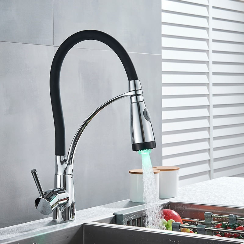 Casa si Gradina - Sanitare - Chiuveta bucatarie si accesorii - Baterii bucatarie - Baterie chiuveta bucatarie, Blackswan, Tip M65 cu LED, model crom, dimensiune 43 cm - Infinity.ro
