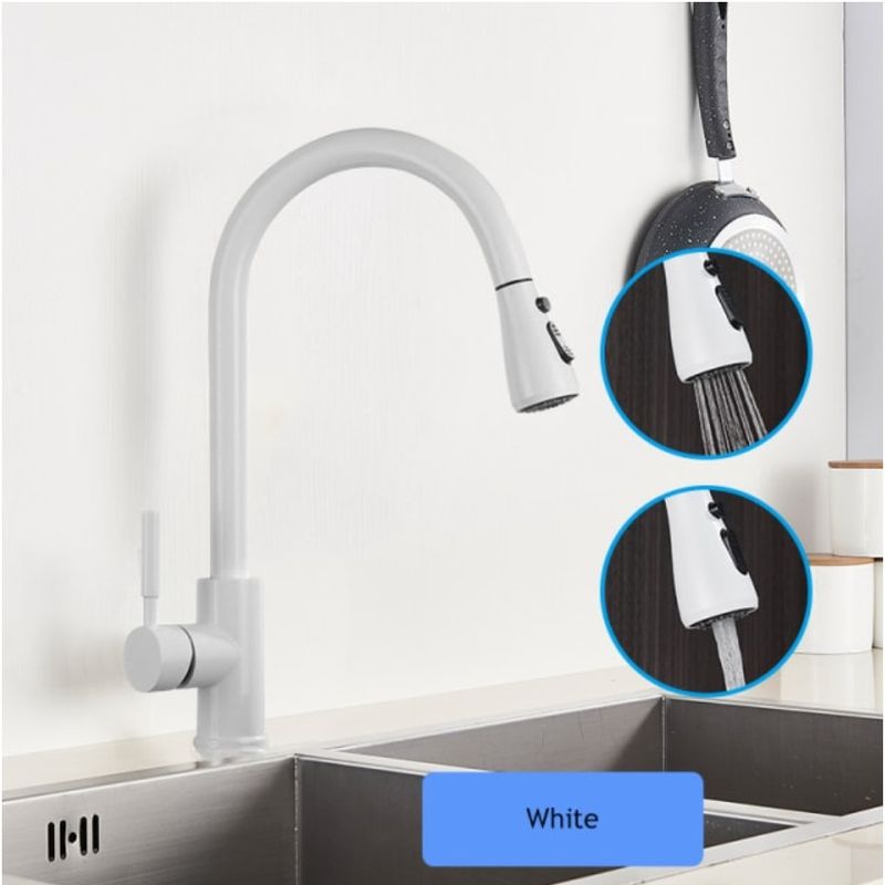 Casa si Gradina - Sanitare - Chiuveta bucatarie si accesorii - Baterii bucatarie - Baterie chiuveta bucatarie, Blackswan, Tip M67 cu 2 moduri si buton Pauza, model alb, dimensiune 39 cm - Infinity.ro