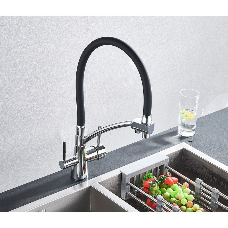 Casa si Gradina - Sanitare - Chiuveta bucatarie si accesorii - Baterii bucatarie - Baterie chiuveta bucatarie, Blackswan, Tip M55 cu iesire pentru apa purificata, model crom/ negru, dimensiune 43 cm - Infinity.ro