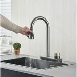 Casa si Gradina - Sanitare - Chiuveta bucatarie si accesorii - Baterii bucatarie - Baterie chiuveta bucatarie, Blackswan, Tip M298, cu 3 moduri si optiune Rainfall, model gri antracit, dimensiune 41.5 cm - Infinity.ro