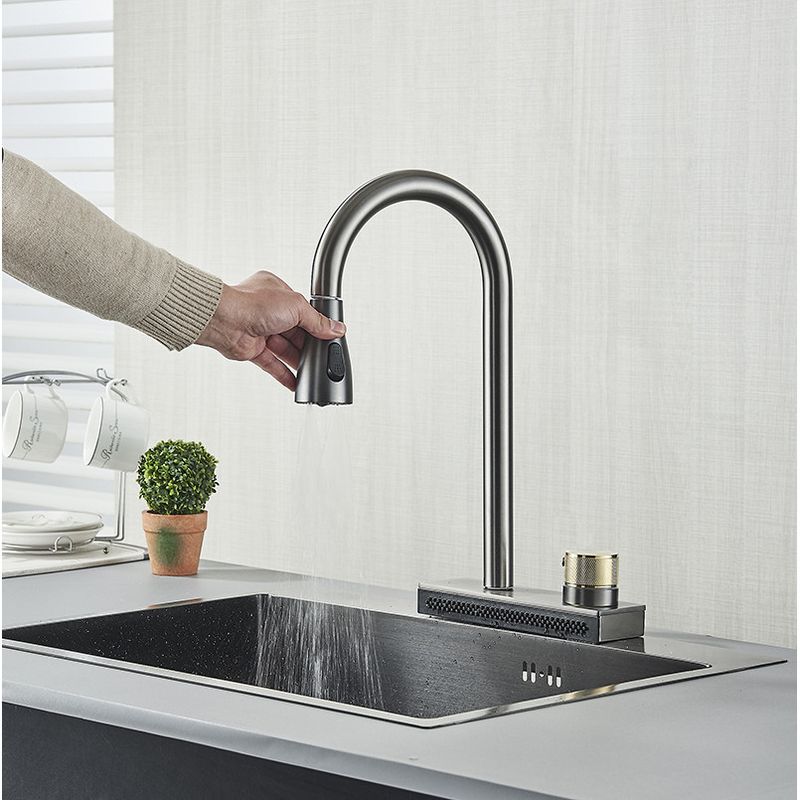 Casa si Gradina - Sanitare - Chiuveta bucatarie si accesorii - Baterii bucatarie - Baterie chiuveta bucatarie, Blackswan, Tip M298, cu 3 moduri si optiune Rainfall, model gri antracit, dimensiune 41.5 cm - Infinity.ro