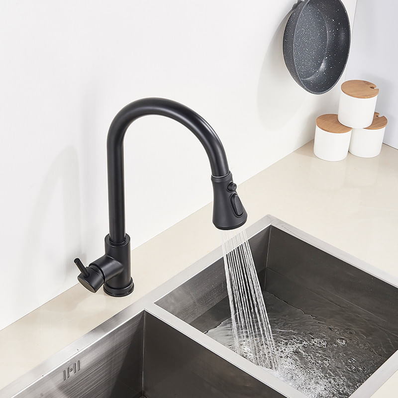Casa si Gradina - Sanitare - Chiuveta bucatarie si accesorii - Baterii bucatarie - Baterie chiuveta bucatarie, Blackswan, Tip M68 cu 2 moduri si buton Pauza, model negru mat, dimensiune 39 cm - Infinity.ro