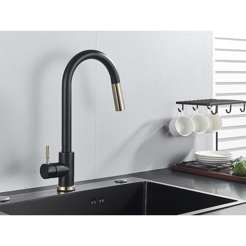 Casa si Gradina - Sanitare - Chiuveta bucatarie si accesorii - Baterii bucatarie - Baterie chiuveta bucatarie, Blackswan, Tip M34, model negru/ auriu, dimensiune 39 cm - Infinity.ro