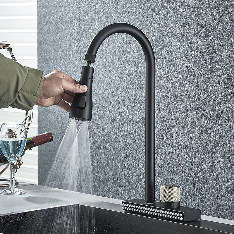 Casa si Gradina - Sanitare - Chiuveta bucatarie si accesorii - Baterii bucatarie - Baterie chiuveta bucatarie, Blackswan, Tip M340, model negru cu 4 moduri si pipa rotativa, dimensiune 44 cm - Infinity.ro
