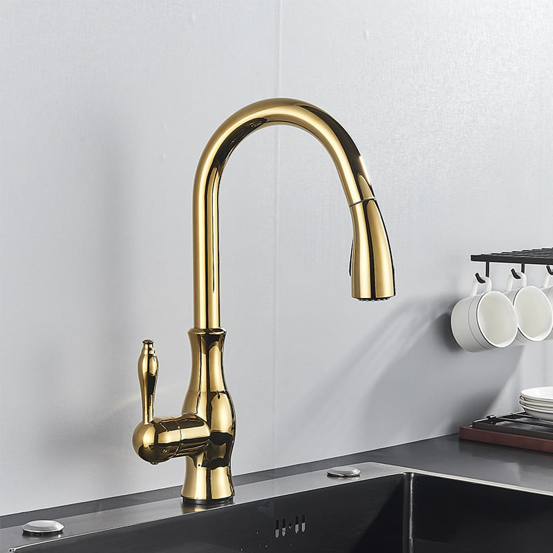 Casa si Gradina - Sanitare - Chiuveta bucatarie si accesorii - Baterii bucatarie - Baterie chiuveta bucatarie, Blackswan, Tip M91 cu 2 moduri, model auriu lucios, dimensiune 42 cm - Infinity.ro