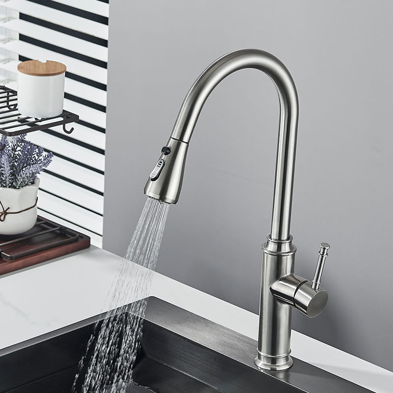 Casa si Gradina - Sanitare - Chiuveta bucatarie si accesorii - Baterii bucatarie - Baterie chiuveta bucatarie, Blackswan, Tip M312, model nichel mat cu 2 moduri si buton pauza, dimensiune 41 cm - Infinity.ro