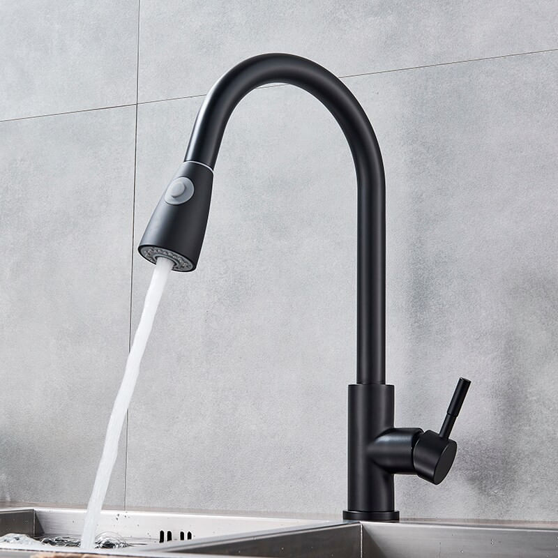 Casa si Gradina - Sanitare - Chiuveta bucatarie si accesorii - Baterii bucatarie - Baterie chiuveta bucatarie, Blackswan, Tip M75 cu 2 moduri, model negru mat, dimensiune 38 cm - Infinity.ro
