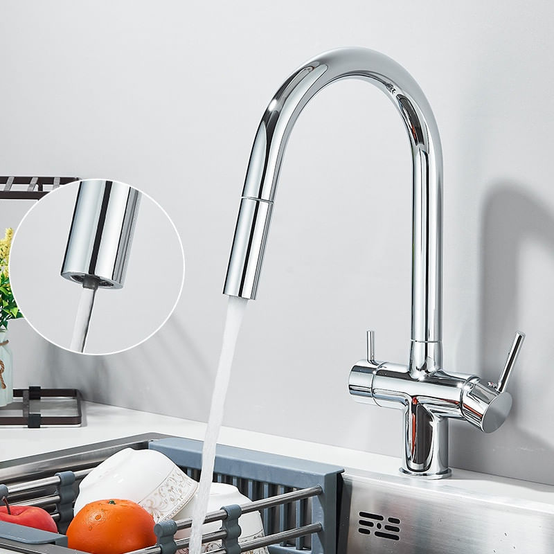 Casa si Gradina - Sanitare - Chiuveta bucatarie si accesorii - Baterii bucatarie - Baterie chiuveta bucatarie, Blackswan, Tip M389 cu iesire pentru apa purificata, dus mobil, model crom, dimensiune 38 cm - Infinity.ro