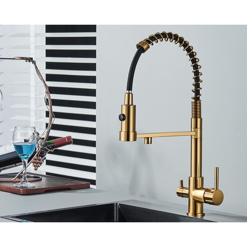 Casa si Gradina - Sanitare - Chiuveta bucatarie si accesorii - Baterii bucatarie - Baterie chiuveta bucatarie, Blackswan, Tip M252, model auriu mat cu iesire pentru apa purificata, dimensiune 48 cm - Infinity.ro