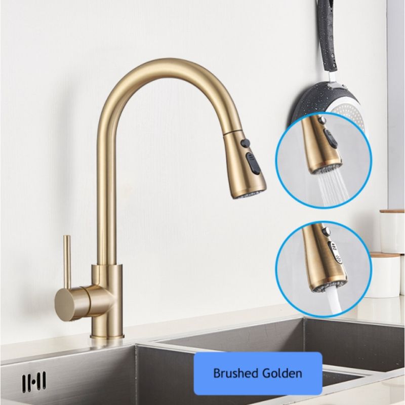 Casa si Gradina - Sanitare - Chiuveta bucatarie si accesorii - Baterii bucatarie - Baterie chiuveta bucatarie, Blackswan, Tip M71 cu 2 moduri si buton Pauza, model auriu mat, dimensiune 42 cm - Infinity.ro