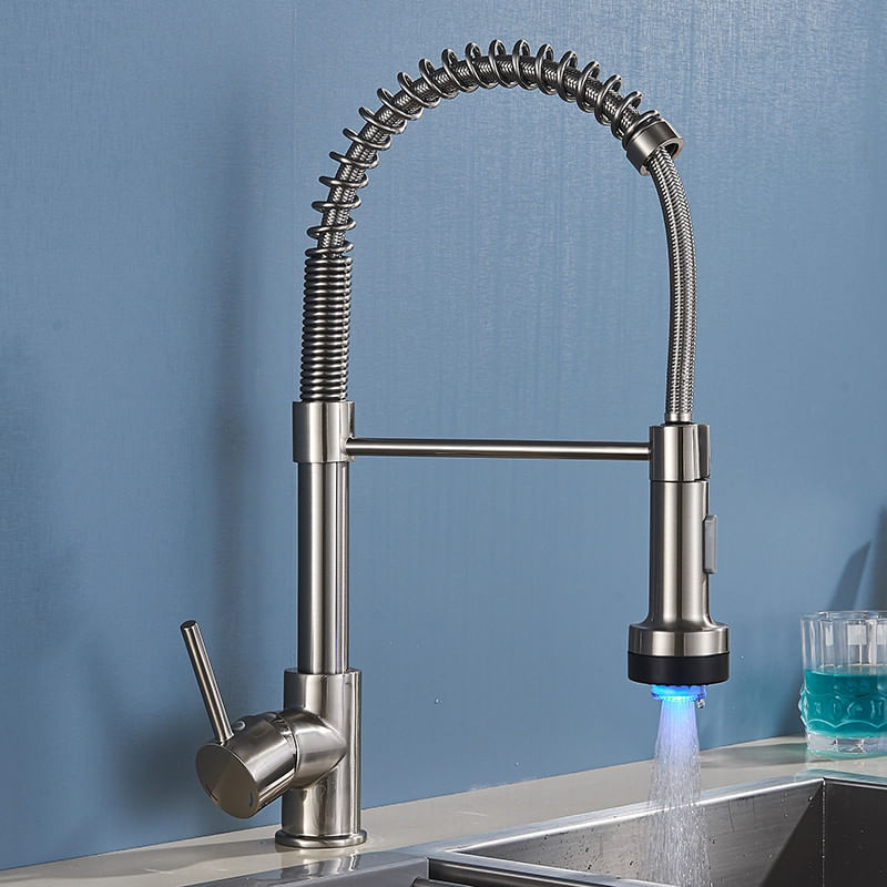 Casa si Gradina - Sanitare - Chiuveta bucatarie si accesorii - Baterii bucatarie - Baterie chiuveta bucatarie, Blackswan, Tip M155, cu LED si 2 moduri, model nichel mat, dimensiune 44 cm - Infinity.ro