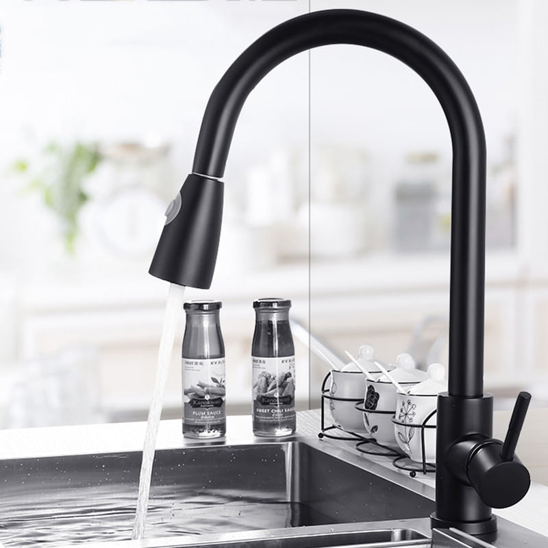 Casa si Gradina - Sanitare - Chiuveta bucatarie si accesorii - Baterii bucatarie - Baterie chiuveta bucatarie, Blackswan, Tip M75 cu 2 moduri, model negru mat, dimensiune 38 cm - Infinity.ro