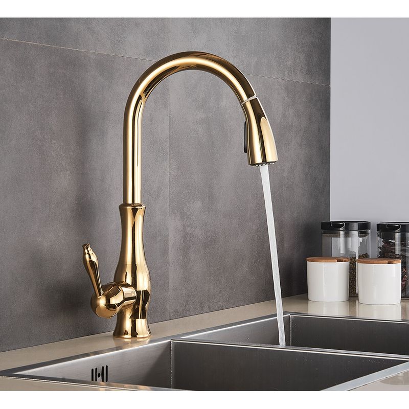 Casa si Gradina - Sanitare - Chiuveta bucatarie si accesorii - Baterii bucatarie - Baterie chiuveta bucatarie, Blackswan, Tip M91 cu 2 moduri, model auriu lucios, dimensiune 42 cm - Infinity.ro