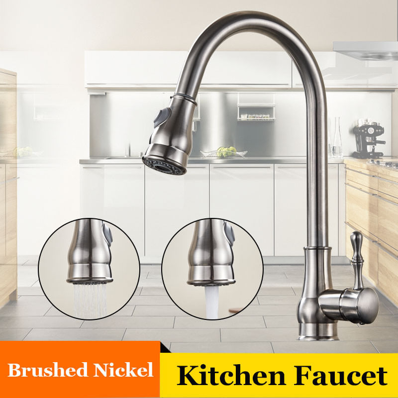 Casa si Gradina - Sanitare - Chiuveta bucatarie si accesorii - Baterii bucatarie - Baterie chiuveta bucatarie, Blackswan, Tip M204, cu doua moduri, model nichel, dimensiune 42 cm - Infinity.ro