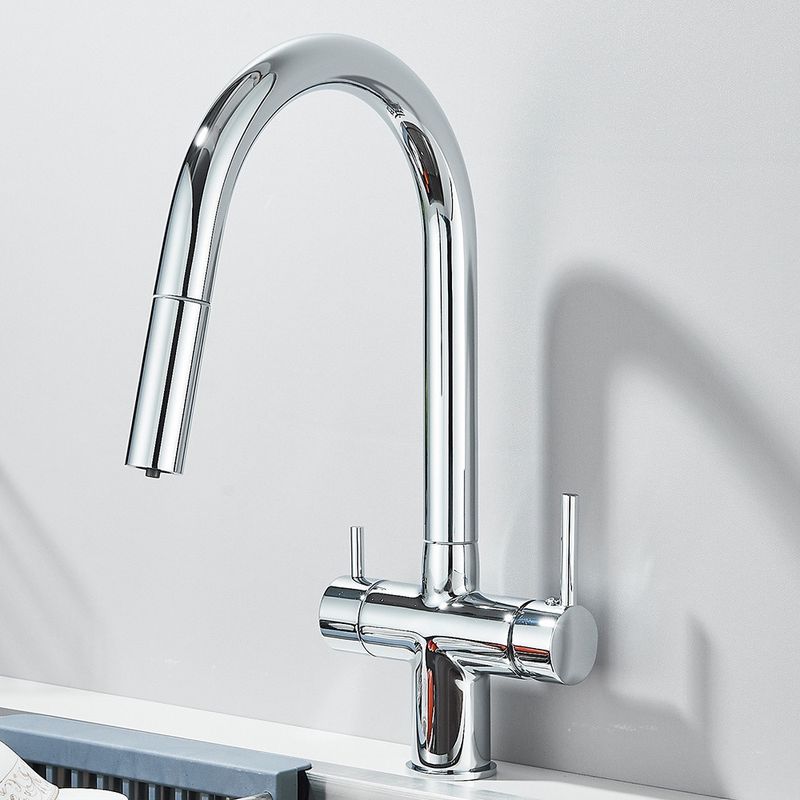 Casa si Gradina - Sanitare - Chiuveta bucatarie si accesorii - Baterii bucatarie - Baterie chiuveta bucatarie, Blackswan, Tip M389 cu iesire pentru apa purificata, dus mobil, model crom, dimensiune 38 cm - Infinity.ro