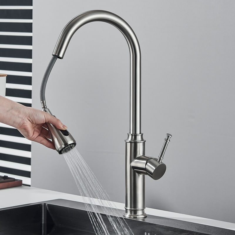 Casa si Gradina - Sanitare - Chiuveta bucatarie si accesorii - Baterii bucatarie - Baterie chiuveta bucatarie, Blackswan, Tip M312, model nichel mat cu 2 moduri si buton pauza, dimensiune 41 cm - Infinity.ro