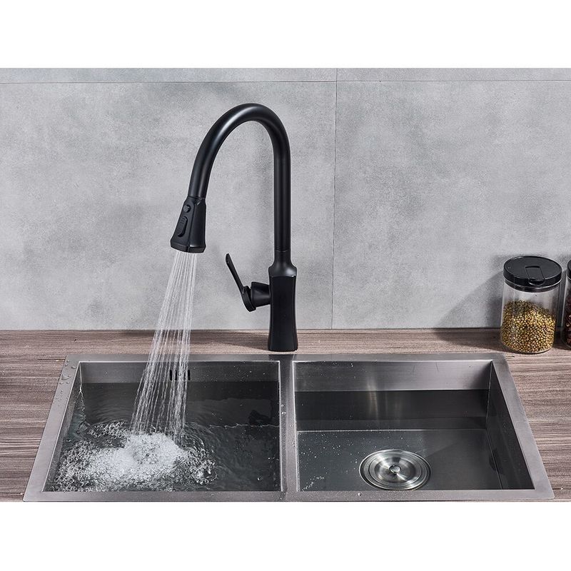 Casa si Gradina - Sanitare - Chiuveta bucatarie si accesorii - Baterii bucatarie - Baterie chiuveta bucatarie, Blackswan, Tip M195, cu doua moduri si buton pauza, model negru mat, dimensiune 46 cm - Infinity.ro