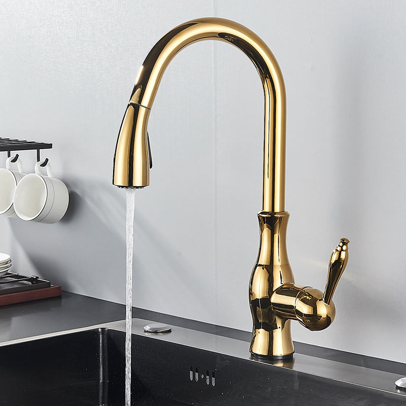 Casa si Gradina - Sanitare - Chiuveta bucatarie si accesorii - Baterii bucatarie - Baterie chiuveta bucatarie, Blackswan, Tip M91 cu 2 moduri, model auriu lucios, dimensiune 42 cm - Infinity.ro