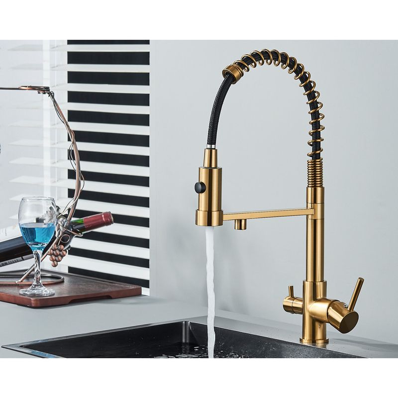 Casa si Gradina - Sanitare - Chiuveta bucatarie si accesorii - Baterii bucatarie - Baterie chiuveta bucatarie, Blackswan, Tip M252, model auriu mat cu iesire pentru apa purificata, dimensiune 48 cm - Infinity.ro